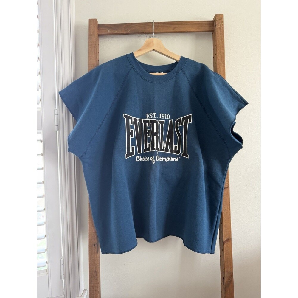 NEW Vintage Everlast Shirt Mens XL Blue Sleeveless Cropped Gym Bodybuilder 90s